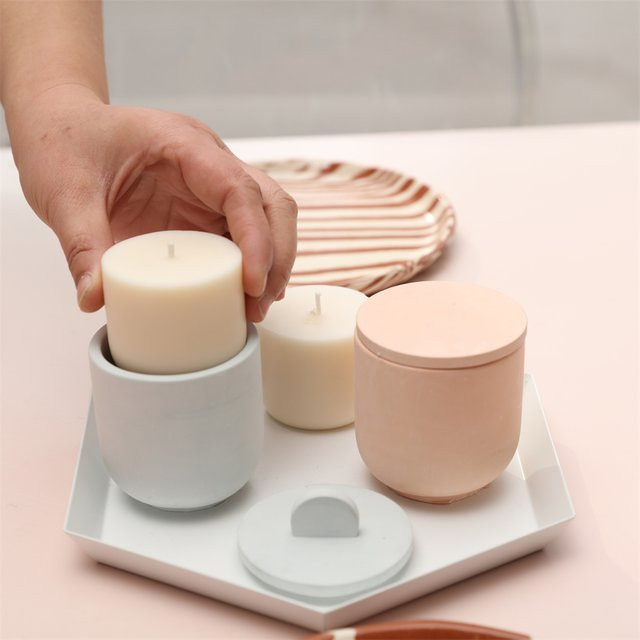 Boowan Nicole Minimalistisches Betonkerzenglas mit Deckel und Silikonform, Handgefertigte Kerzen-Nachfüllform für deine Heimdekoration - Bild 1