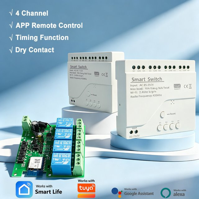 Scimagic-RC 4-fach WLAN Intelligenter Schalter in Weiß, Drahtloses Relais kompatibel mit Tuya Alexa und Google Home - Bild 1