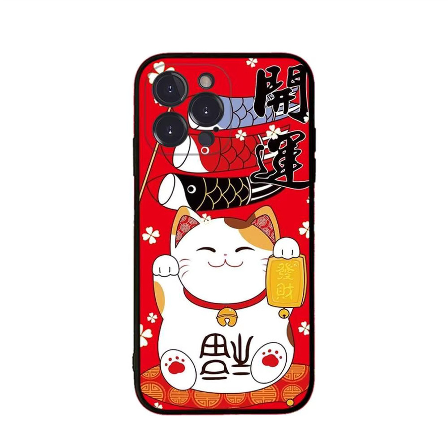 Maneki Neko Glückskatze Handyhülle von Potdemiel für iPhone 16 15 14 13 12 11 Pro Max Plus Mini in Schwarz und Rot - Bild 7