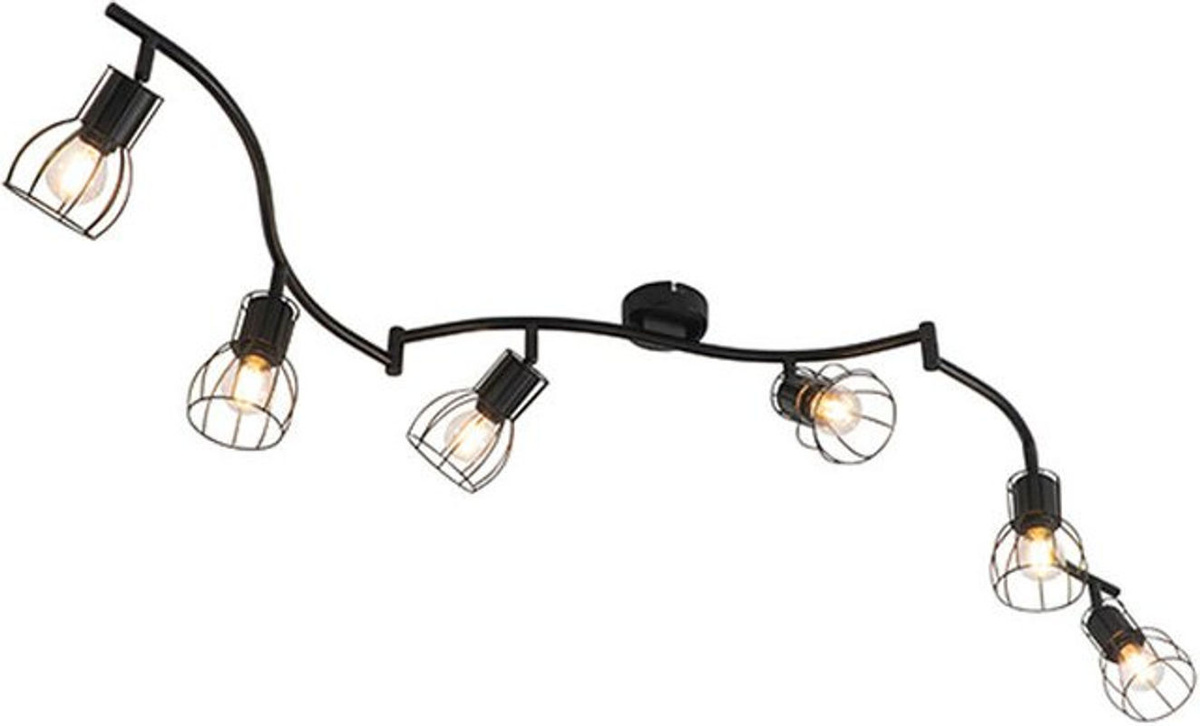 QAZQA Moderner Deckenstrahler im Industrial Design aus Stahl, Schwarz, 6-flammig, E14 - Bild 1
