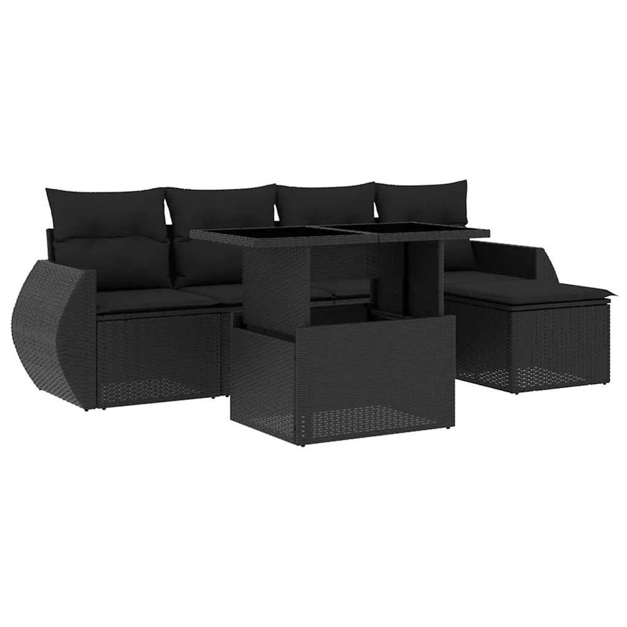 vidaXL 6-teilige Garten-Sofagarnitur in L-Form aus schwarzem Poly-Rattan mit Kissen und pulverbeschichtetem Stahlgestell - Bild 2