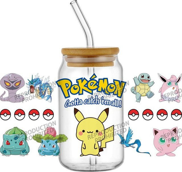 Pokemon Pikachu UV DTF 3D Transfer Aufkleber für Libbey Gläser und Becher, Mehrfarbig - Bild 1