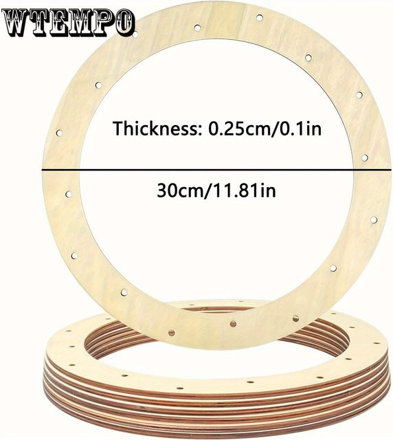 WTEMPO 6er Set unbemalte Kranzrahmen aus Holz in Beige mit 16 Löchern für DIY-Bastelarbeiten und Blumenarrangements - Bild 1