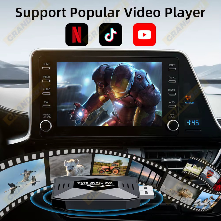 Grandnavi 3-in-1 AI Box mit Android 15, Wireless CarPlay und Android Auto USB-Adapter für YouTube und Netflix, Schwarz - Bild 5