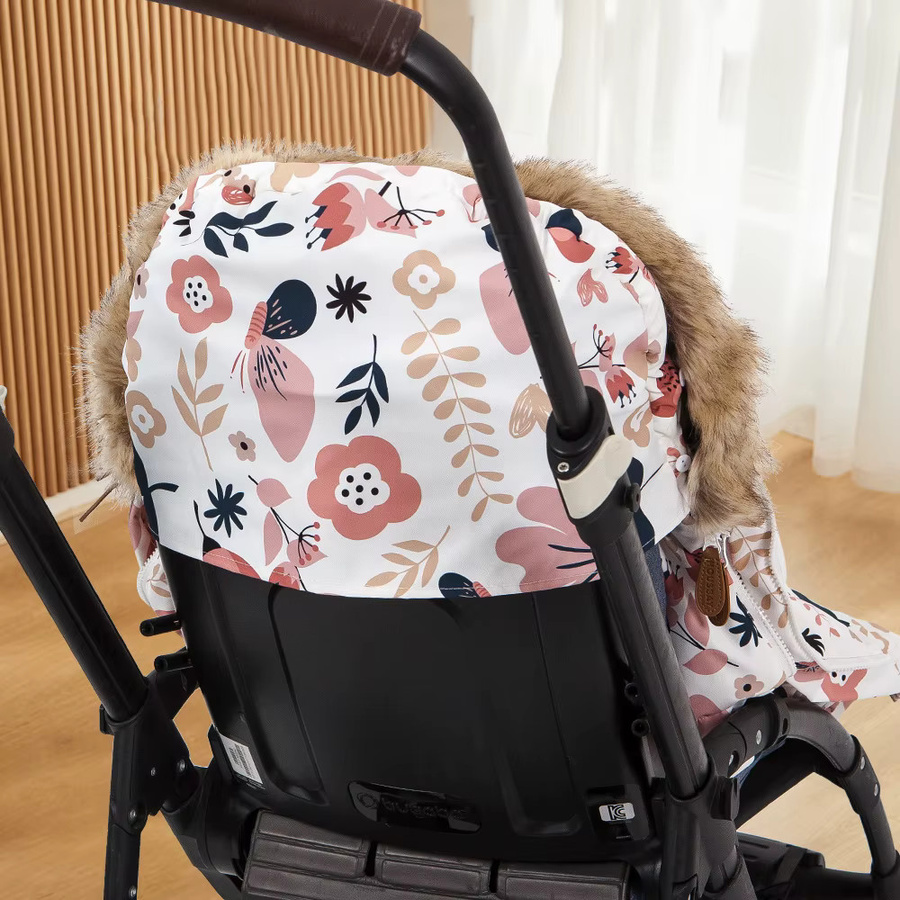 HOUSBAY Baby-Fußsack für den Kinderwagen mit Pelzkragen und Blumendruck, winddicht und warm für Mädchen, 0–24 Monate, Multicolour - Bild 2