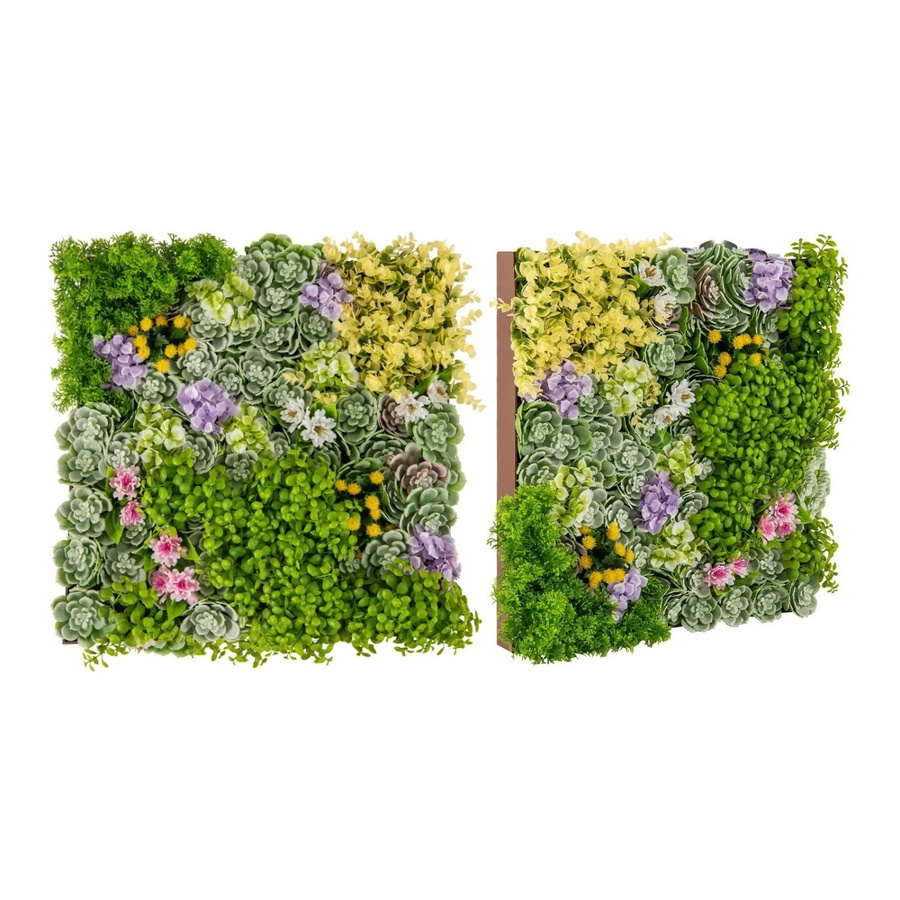 Costway 2er Set Künstliche Hecke Pflanzenwand Grün aus PE mit 10 Arten Sukkulenten und Blättern, B/H: 50 x 50 cm - Bild 2