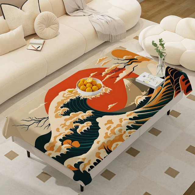 Wasserdichte und fleckenresistente Tischdecke mit Wellenmuster von JINGYUE Pet in Schwarz, B/L: 150 x 280 cm - Bild 1