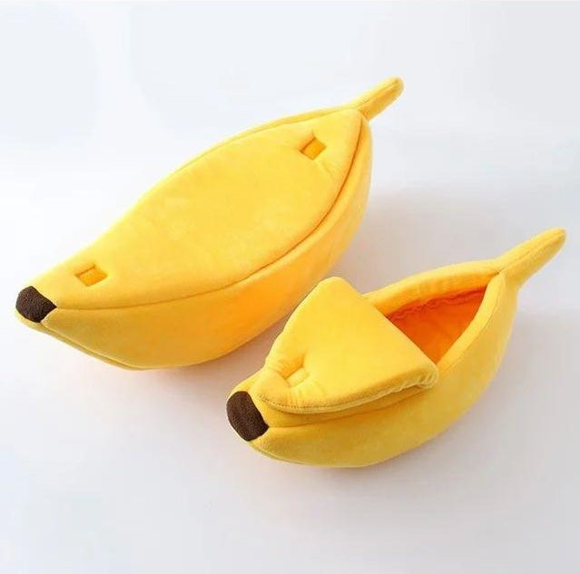 Bananenförmiges Haustierbett für kleine Hunde und Katzen aus Korallen-Fleece in Gelb, B/T/H: 55 x 20 x 15 cm - Bild 1