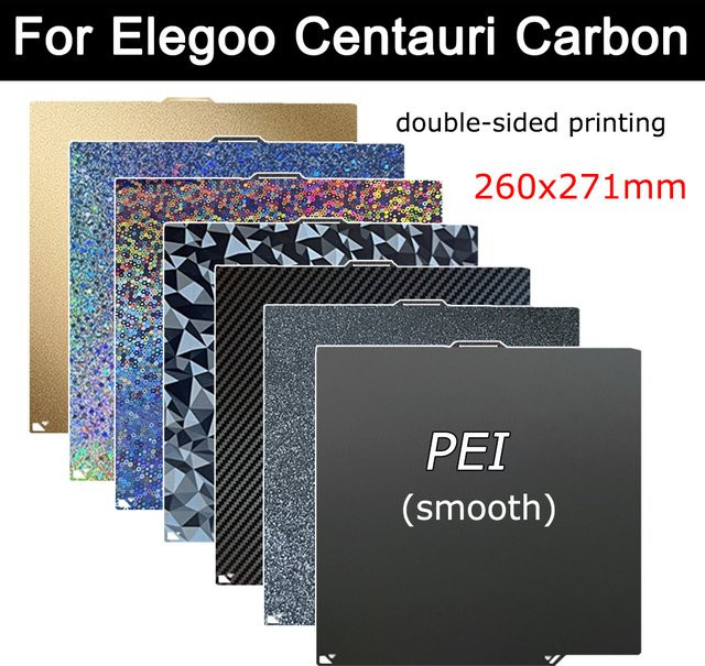 Elegoo Centauri Carbon PEI Federstahlplatte, doppelseitiges glattes und flexibles Bettlaken, Gold, B/T: 260 x 271 mm - Bild 1