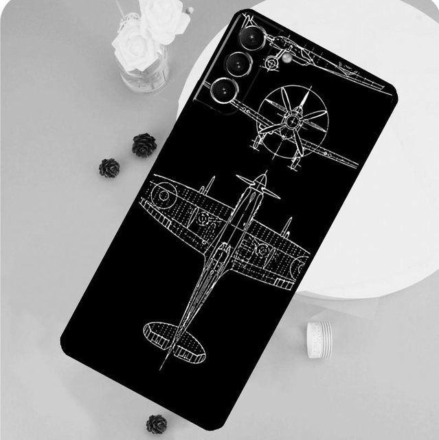 Samsung Galaxy Handyhülle mit Flugzeug-Design in Schwarz für verschiedene Modelle wie S25 Ultra, S24, S23 und S22 Plus - Bild 1