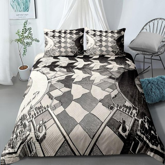 pkm Bettwäsche-Set Escher aus Mikrofaser mit grafischem Naturdesign, Farbe Weiß, B/H: 150 x 200 cm - Bild 1