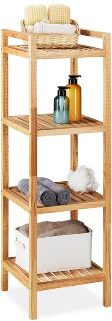 Relaxdays Badregal Walnuss Natur mit 4 Ablagen, Höhe: 110 cm, Breite: 35 cm, Tiefe: 35 cm - Bild 1