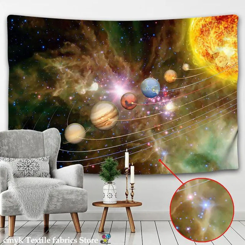Super Six Wanddekoration Psychodelische Tapisserie mit abstraktem Galaxie- und Sonnensystem-Motiv, mehrfarbig, Polyester, B: 95 cm, H: 70 cm - Bild 1