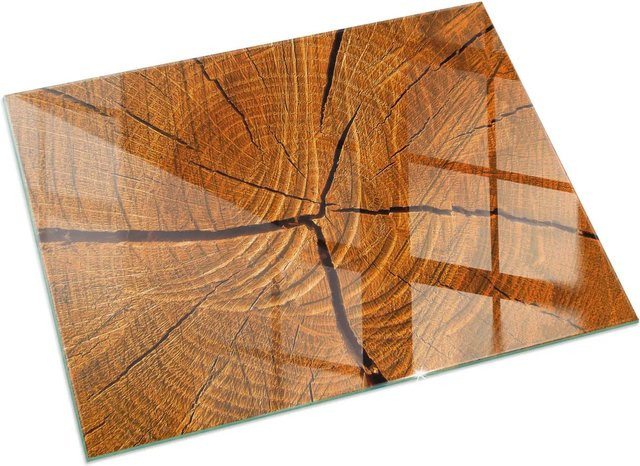 Tulup Glasplatte für Kamin mit Holzmaserung in Orange und Braun, B/T: 60 x 40 cm - Bild 1