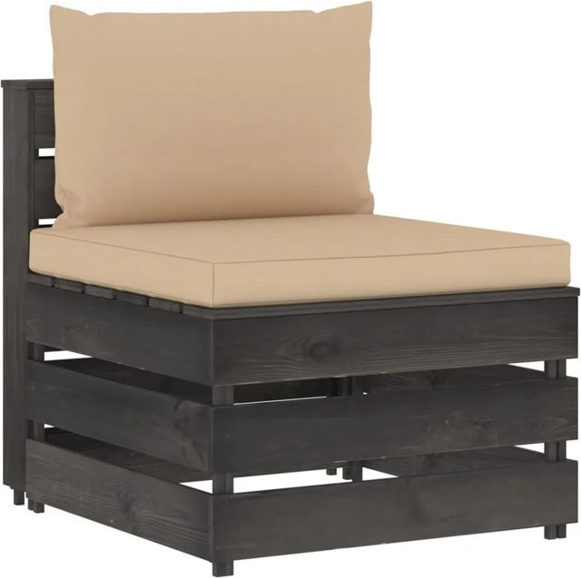vidaXL Modulares Mittelsofa in Grau und Beige aus kesseldruckimprägniertem Kiefernholz mit Kissen, B/T/H: 100 x 60 x 66 cm, 70 x 60 x 60 cm, 60 x 70 x 66 cm - Bild 1