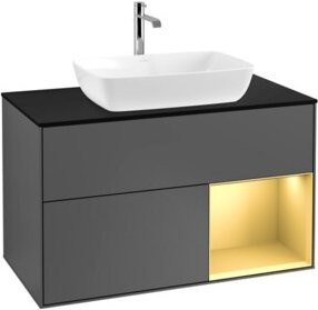V&B Waschtischunterschrank Finion 100 in Anthrazit lackiert mit goldenem Regal - Bild 1