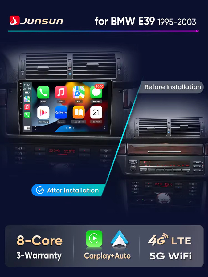 Junsun Android Auto Autoradio für BMW E39 mit Wireless CarPlay, GPS, Navi und DSP in Schwarz (9,0 Zoll) - Bild 4