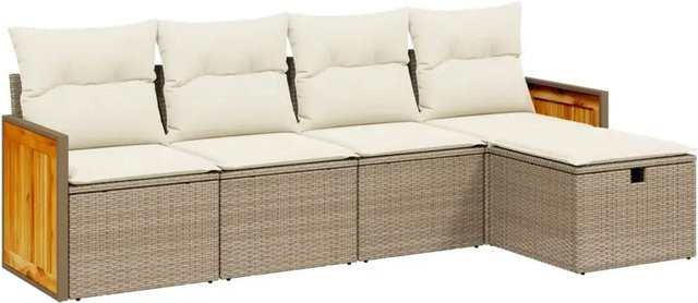 vidaXL 5-teilige Garten-Sofagarnitur aus Poly-Rattan mit Kissen in Beige und Cremeweiß - Bild 1