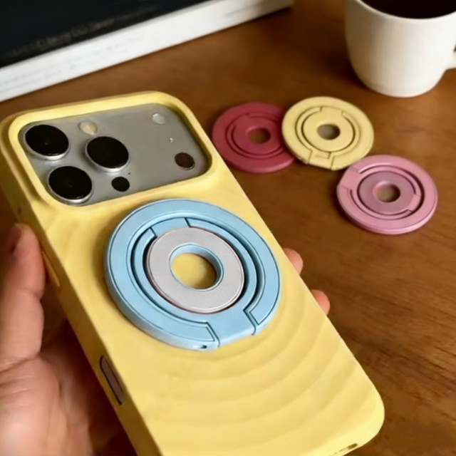 WSSHE Magnetischer Ringhalter für iPhone, Drehbarer Metall-Klappständer für den Schreibtisch, Kompatibel mit MagSafe, Schwarz - Bild 1