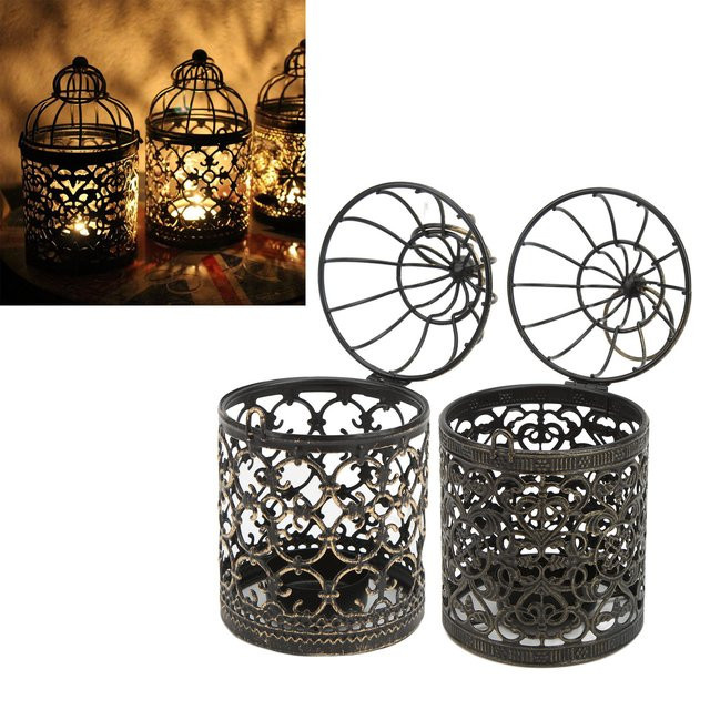 TOPINCN Kerzenhalter aus Eisen im Retro-Design mit floralem Muster für Teelichter - Bild 1
