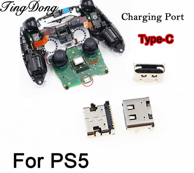 TingDong USB-Typ-C-Ladeanschluss und Stromanschluss-Stecker für PS5-Controller Motherboard in Silber - Bild 1