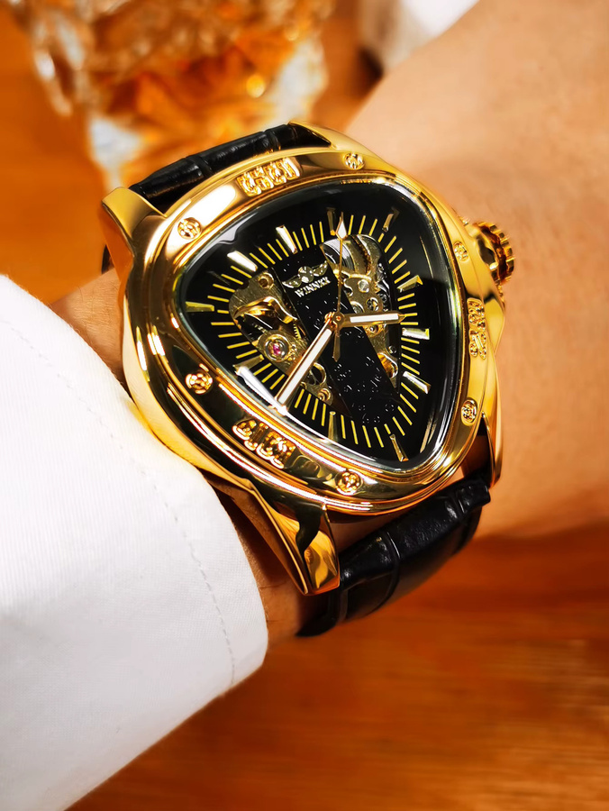 GEWINNER Armbanduhr, Automatik, Gold, Leder, Herren - Bild 5