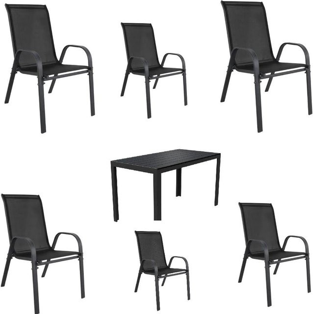 Lex Gartenmöbel Set 7-teilige Sitzgruppe aus Aluminium und Stahl in Anthrazit und Schwarz - Bild 1