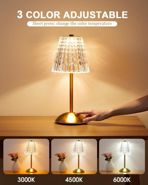 Dimmbare LED-Tischlampe mit Touch-Sensor in Gold/Messing, wiederaufladbare kabellose Leselampe und Nachtlicht aus Metall für Schlafzimmer und Dekoration - Bild 1