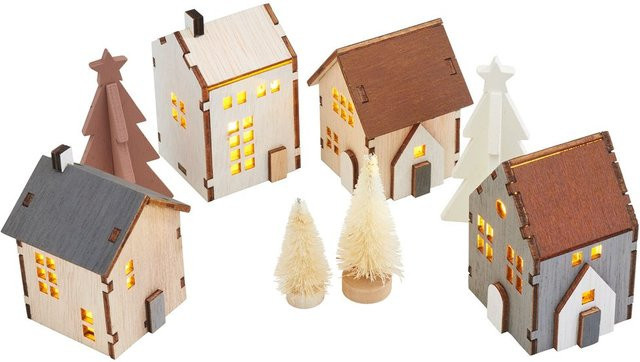 VBS Beleuchtete Holzhäuschen Szene im winterlichen Design aus 8 Teilen - Bild 1