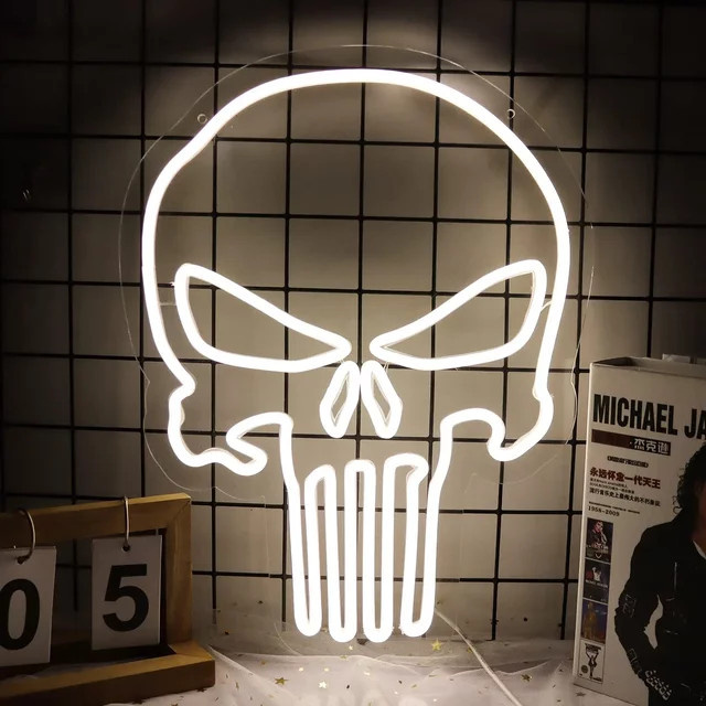 Totenkopf Neonlichtschild in Weiß zur Wanddekoration für Bar, Kneipe oder Schlafzimmer - Bild 1