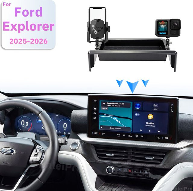 DaleiPro Doppel-Handyhalterung für Ford Explorer 2025 2026 mit 360-Grad Verstellbarkeit und Aufbewahrungsbox, Schwarz - Bild 1