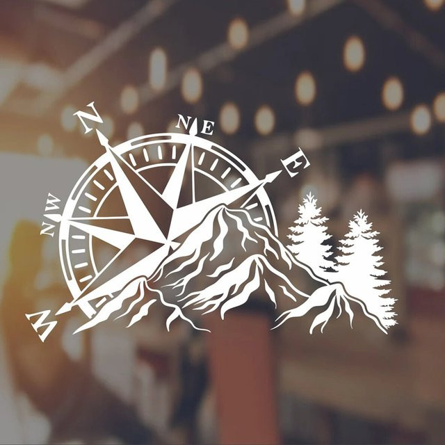 ROWNOCEAN Compass Rose Mountain Vinyl Wandaufkleber in Orange und Weiß - Bild 1