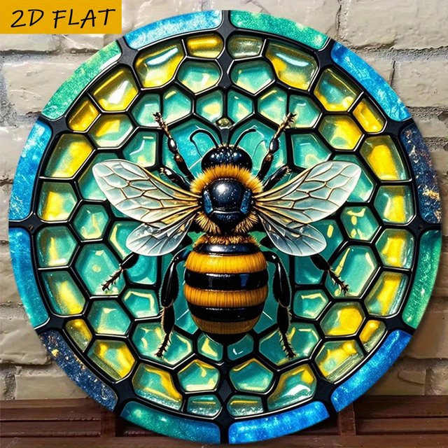 CIFBUY Vintage Metallschild mit Biene und Waben-Design in Multicolour als Wandkunst - Bild 1
