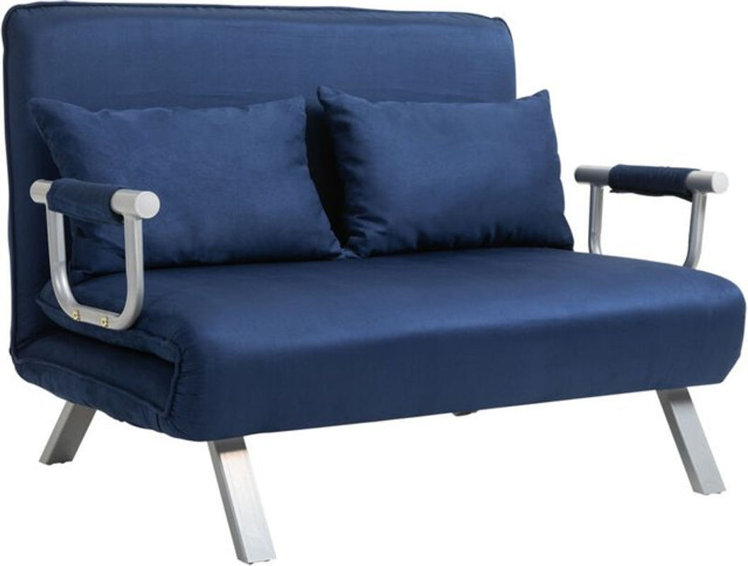Homcom Schlafsofa in Blau mit Samtoptik und verstellbarer Rückenlehne als Gästebett für Wohnzimmer und Schlafzimmer - Bild 1