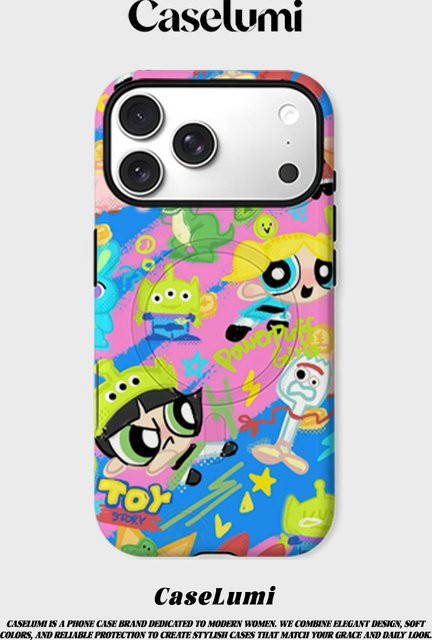 CaseLumi Matte Bumper Schutzhülle mit P-Powerpuff Girls Design für iPhone 13 bis iPhone 17 Pro Max, MagSafe kompatibel, Multicolor - Bild 1