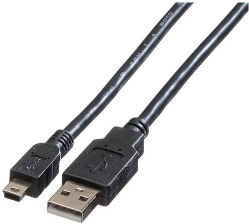 Roline USB 2.0 Kabel mit USB-A und Mini-A Stecker in Schwarz, 0,80 m Länge, geschirmt - Bild 1
