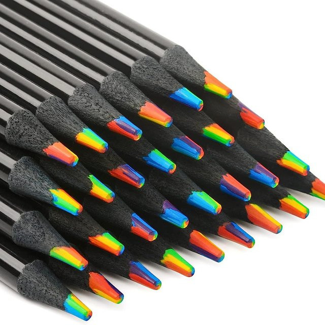 10 Stück 7-in-1 Regenbogen-Bleistifte aus schwarzem Holz zum Skizzieren und Malen in Multicolour - Bild 1