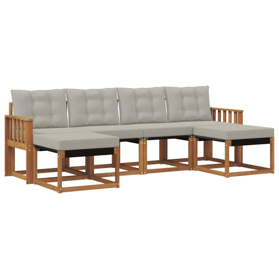 vidaXL Outdoor-Sofagarnitur 6-teilig aus Akazienholz und Textilene in Natur und Grau mit UV-beständigen Kissen - Bild 2
