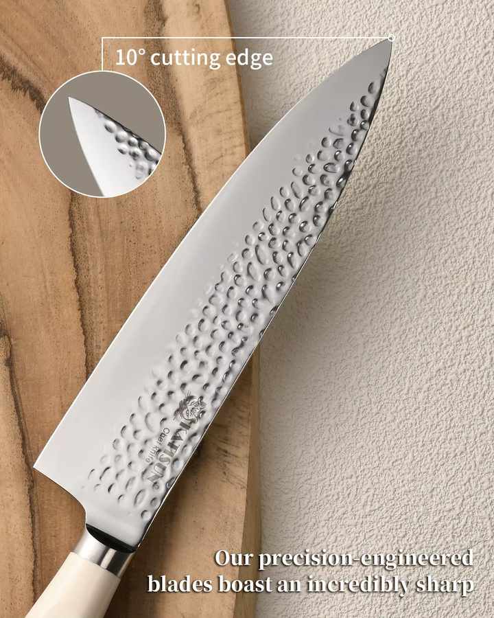 Katisun 14-teiliges Küchenmesser-Set aus Kohlenstoffstahl mit Messerblock, Schärfer und Schere, gehämmertes Muster und ergonomische Griffe - Bild 2