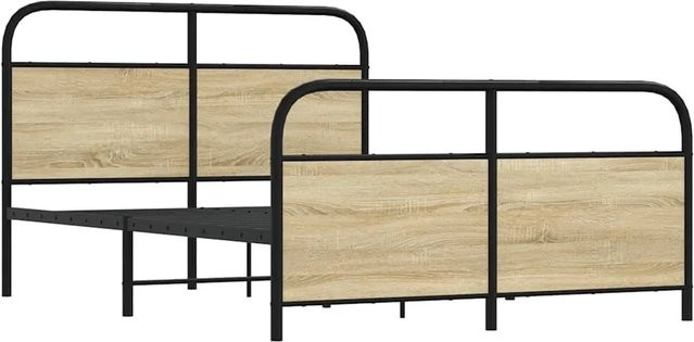 vidaXL Metallbett in Sonoma-Eiche und Braun ohne Matratze, B/T/H: 140 x 200 cm - Bild 1