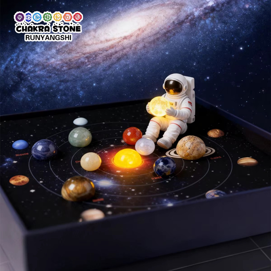 Runyangshi Planeten Naturstein Kristalle Set mit 8 Mineralproben in Multicolour als Tischdekoration - Bild 2