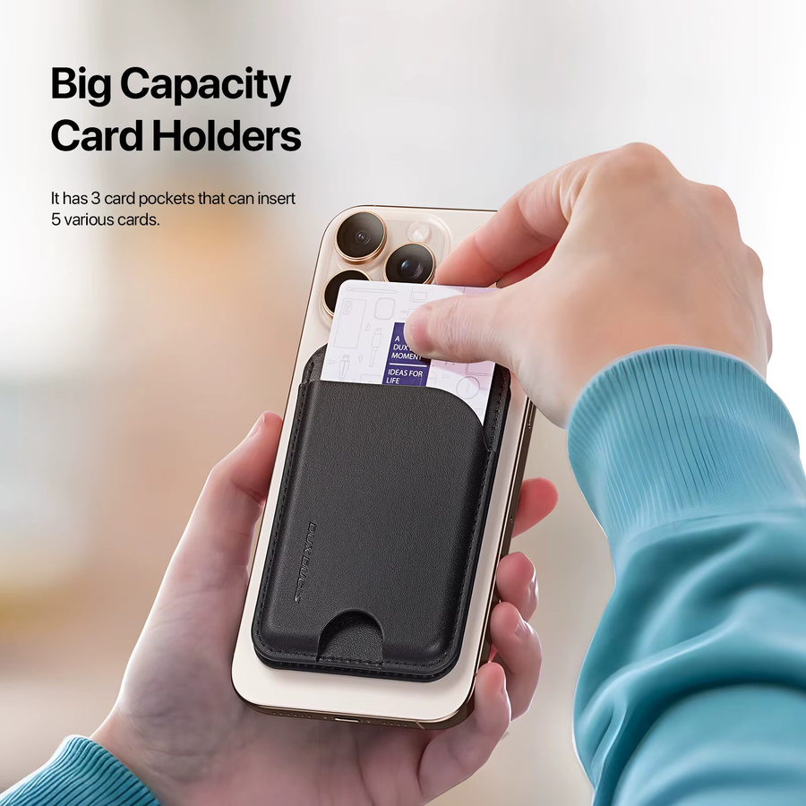 DUX DUCIS Magnetische Kartenhülle mit Ständer und Kreditkartenhalter aus PU-Leder für iPhone 16 Pro Max, iPhone 15 Plus, iPhone 14, iPhone 13 und iPhone 12 in Schwarz oder Grau - Bild 2