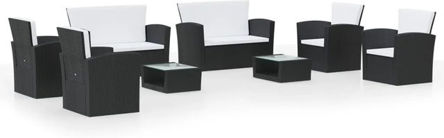 vidaXL 8-teiliges Garten-Lounge-Set aus Poly-Rattan mit Kissen in Schwarz - Bild 1