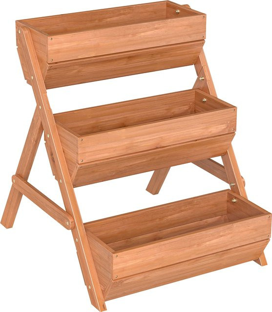 Outsunny Vertikales Hochbeet aus Holz mit 3 Etagen und Pflanzkästen, Braun, B: 65 cm, T: 75 cm, H: 76 cm - Bild 1