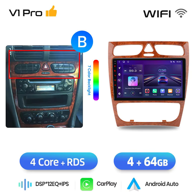 Junsun Wireless CarPlay und Android Auto Autoradio für Mercedes-Benz C-Klasse W203 und CLK-Klasse C209/A209 mit GPS, WiFi und Multimedia-Player - Bild 5