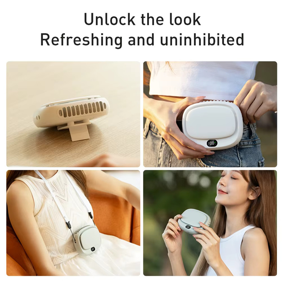 Vissko Mini-Ventilator Weiß, tragbarer Halsventilator mit 1800 mAh Akku, 5-Gang USB-wiederaufladbar mit Display - Bild 6
