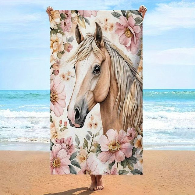 Dalangpa Mikrofaser Handtuch mit Pferdemotiv in Hellbraun und Weiß, B: 40 cm, H: 60 cm - Bild 1