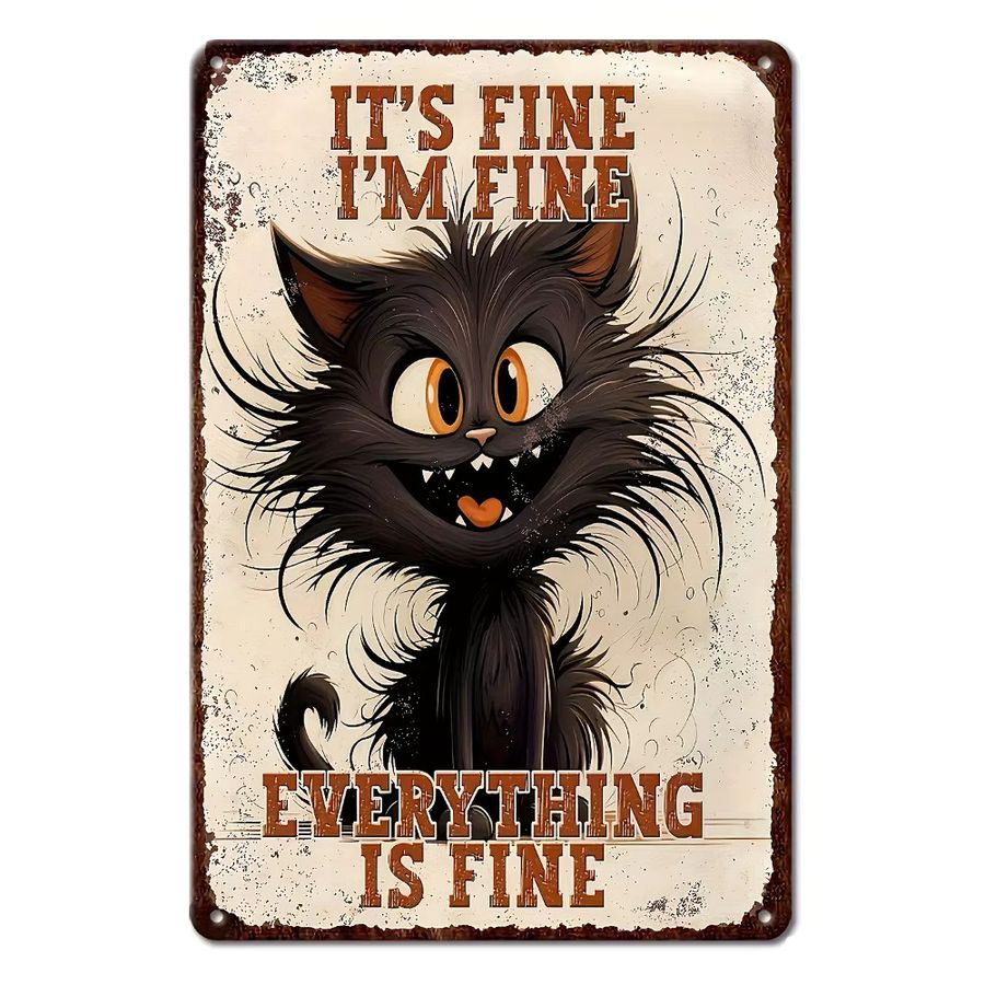 HELLOYOUNG Satirical Cat Metall-Wandschild im Vintage-Stil aus Schmiedeeisen, B: 30,5 cm, H: 20,3 cm - Bild 2