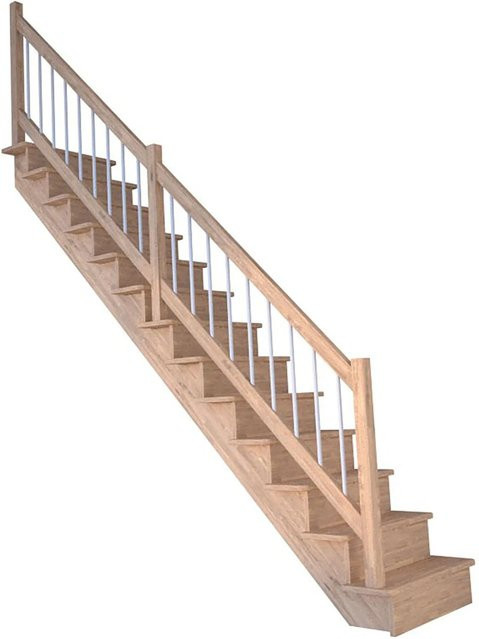 StarWood Treppe Lindos Pro Eiche Gerade 80 cm mit Holz-Setzstufe und Edelstahl-Geländer in Weiß und Braun - Bild 1