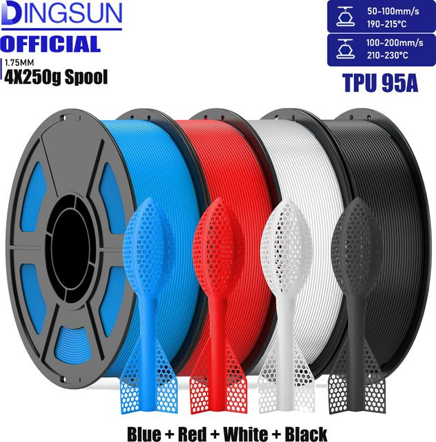 DINGSUN 3D TPU Filament 1,75mm 95A Hochgeschwindigkeits-Flexibles FDM Filament Schwarz - Bild 1